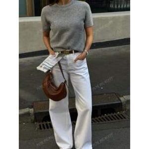 FOR BEAUTY Spring And Summer And Autumn New Grey Round Neck Short Sleeved Knitt…